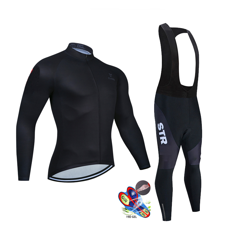 Mountain Biking Clothes - Autumn Black Cycling Jersey Set Long
